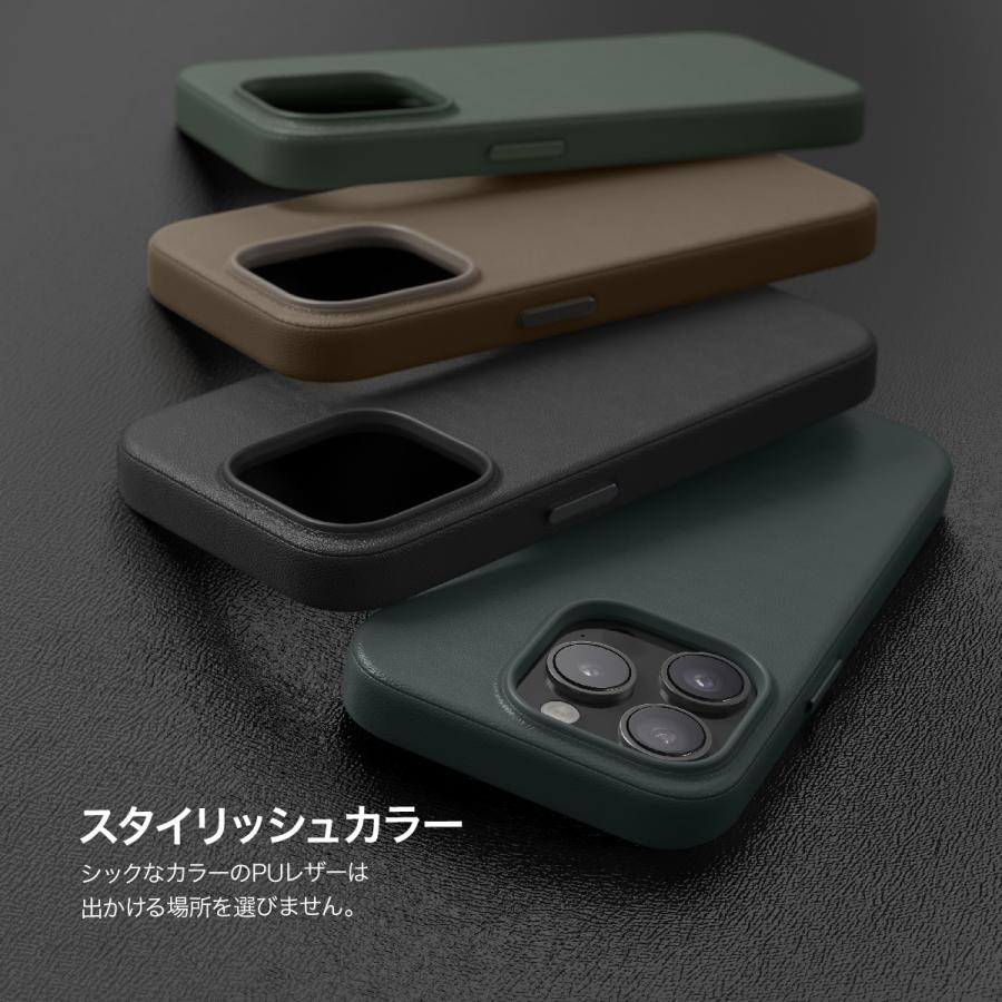 elago iPhone 15 Pro Max ケース MagSafe 対応 PUレザー 耐衝撃