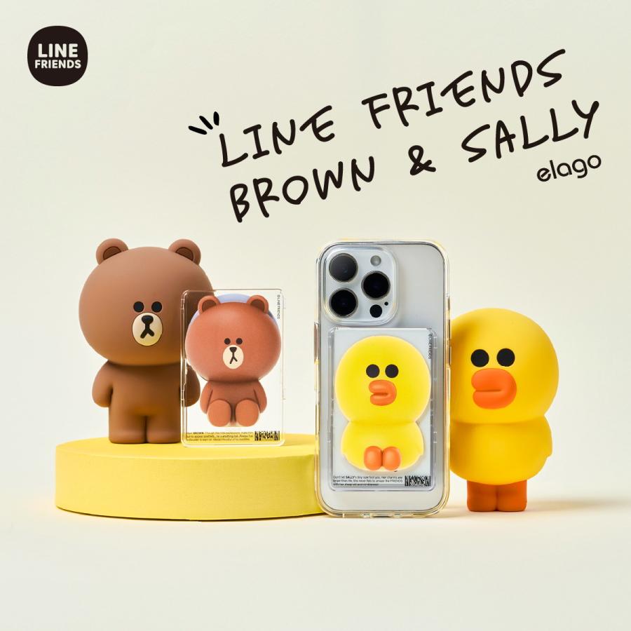 MagSafe カードケース 可愛い　カード 収納 ポケット 薄型 マグセーフ カード入れ iPhone スマホ 対応 elago LINE FRIENDS Brown & Sally CLEAR CARD POCKET | elago