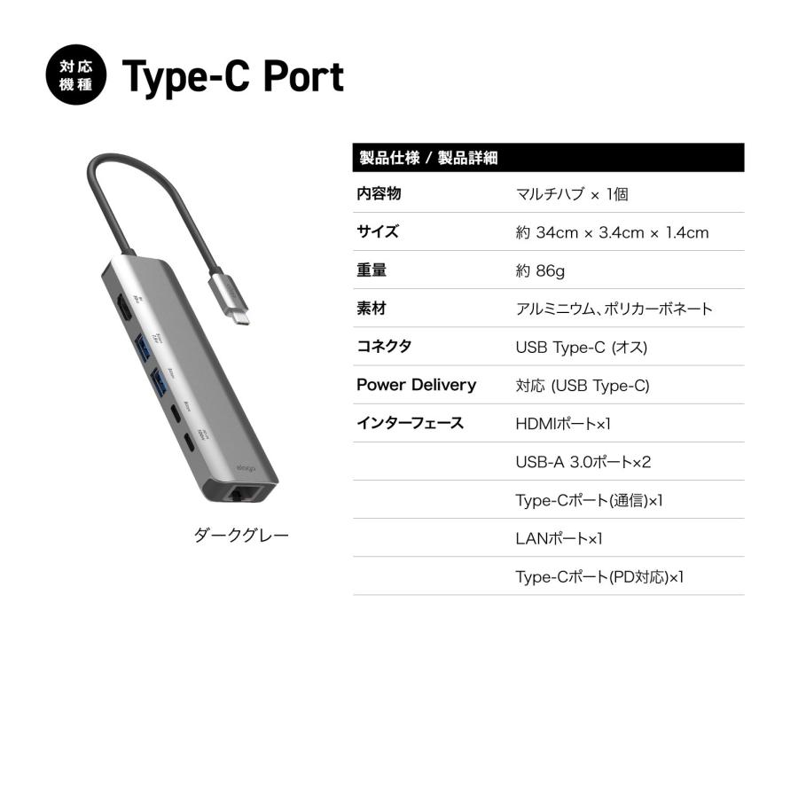 MacBook Pro Air iPad Pro ハブ USB Type-C LAN HDMI USB 3.0 6ポート マルチハブ PowerDelivery USB TypeC USB-ハブ USBC タイプC 対応 elago 6 IN 1 MULTI HUBの画像