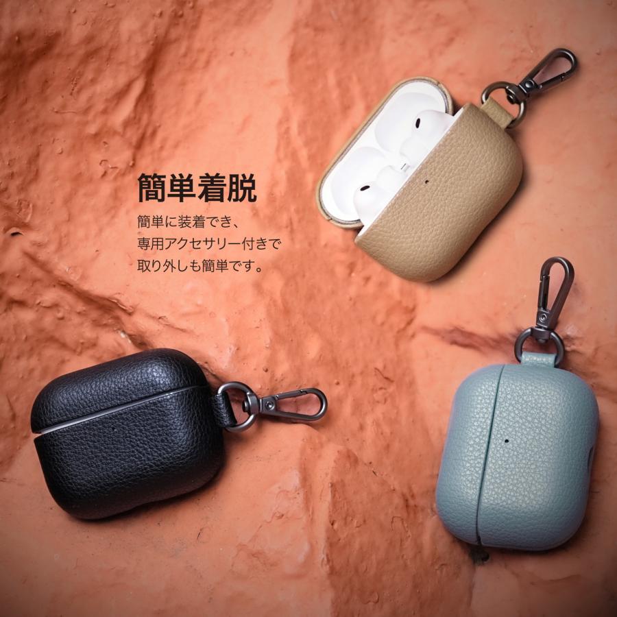 AirPods Pro3 ケース 本革 耐衝撃 落下防止 カラビナ 付 レザー カバー
