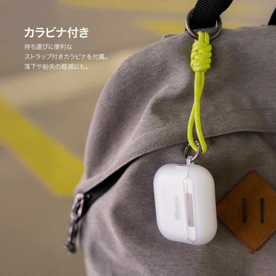 AirPods Pro3 ケース フロスト クリア 耐衝撃 カラビナ 付 カバー