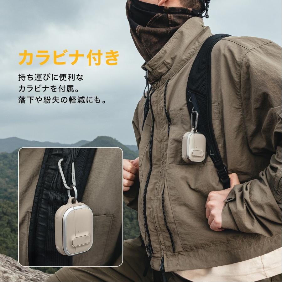 Airpods 3ケース ワイヤレス充電 対応 カラビナ付　ミリタリー・グリーン MAGEASY AirPods Pro 3 ケース 耐衝撃 ロック 機能 落下防止 カラビナ