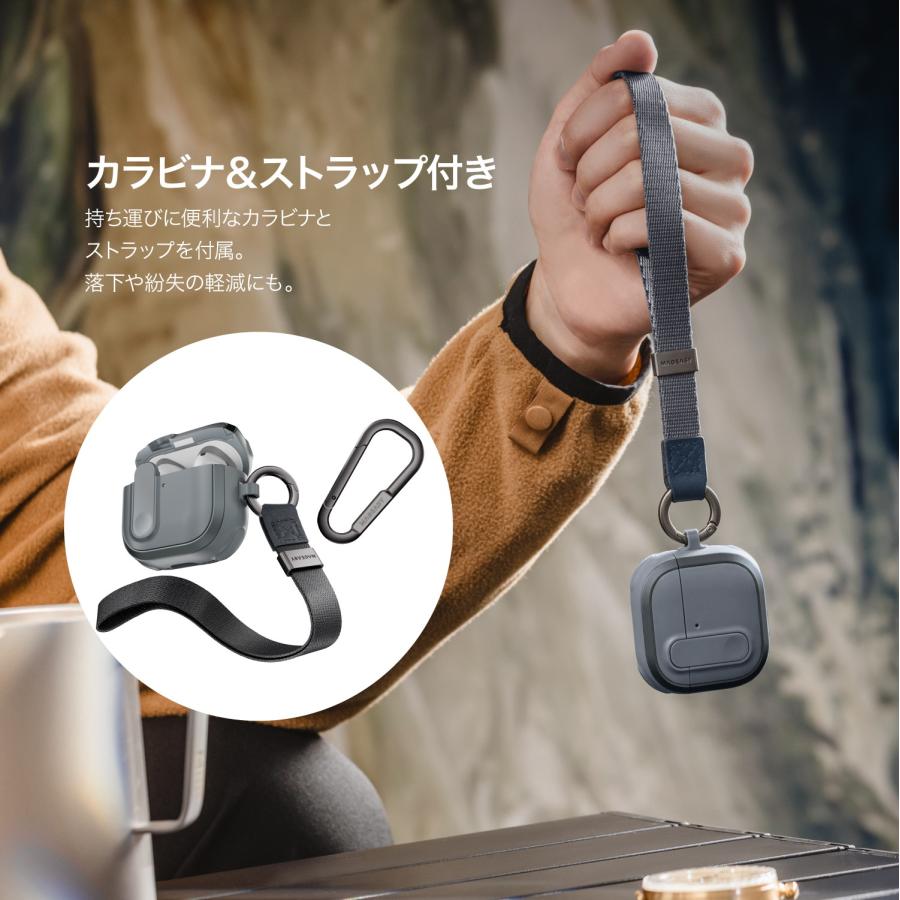 MAGEASY AirPods 4 ケース 耐衝撃 ストラップ 付 カバー ロック 機能