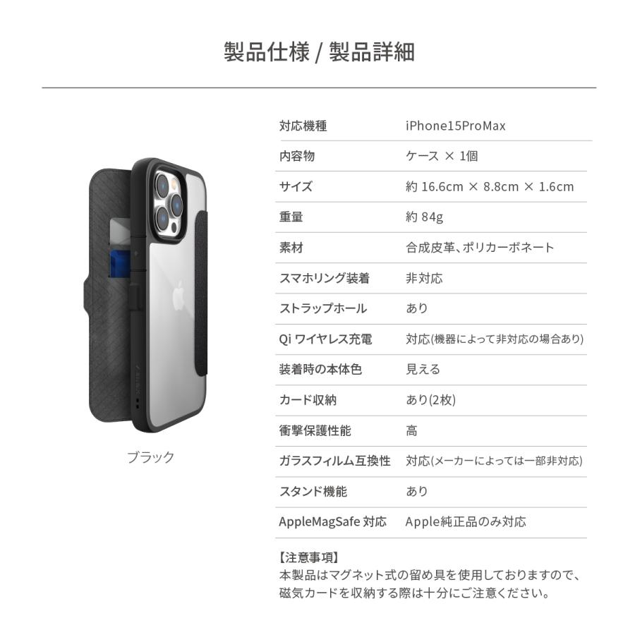 iPhone15ProMax ケース 手帳型ケース カード 収納 合皮 米軍MIL規格 クリア 耐衝撃 カバー iPhone15 Pro Max アイフォン15プロMax 対応 RAPTIC Urban Folio | RAPTIC | 06