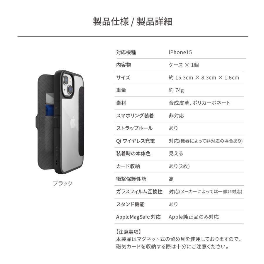 iPhone15 ケース 手帳型ケース カード 収納 合皮 背面 クリア 米軍 MIL 規格 耐衝撃 カバー Apple iPhone 15 アイフォン15 対応 RAPTIC Urban Folio | RAPTIC | 06