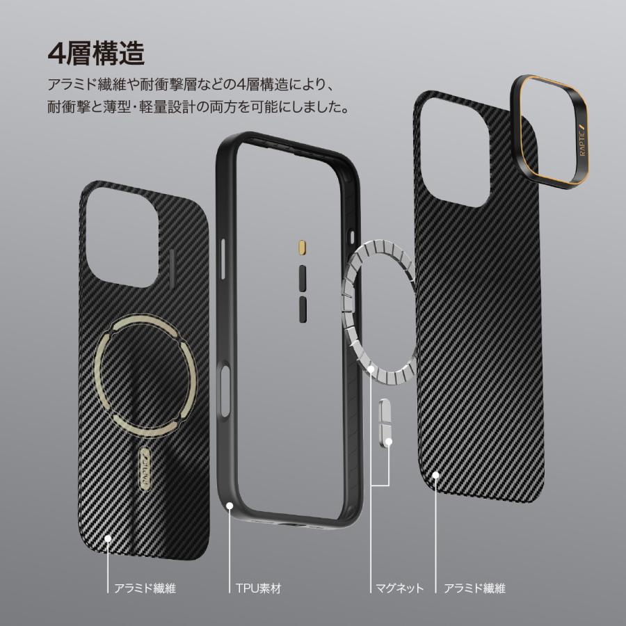 iPhone 16 Pro Max ケース MagSafe 対応 カーボン 調 アラミド繊維 薄型 軽量 マグセーフ 耐衝撃 スマホケース iPhone16ProMax 対応 RAPTIC ARAMID FIBER | RAPTIC | 02