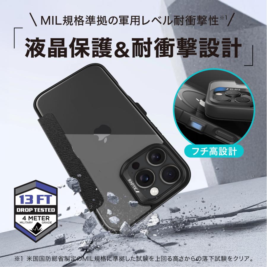 iPhone 16 Pro Max ケース 手帳型 耐衝撃 MIL 規格 クリア カバー 背面 レザー カード 収納 手帳型ケース iPhone16ProMax 対応 RAPTIC Urban Folio | RAPTIC | 05