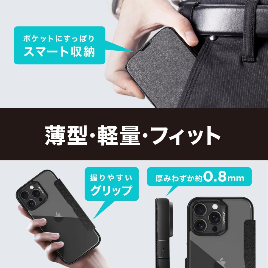 iPhone 16 ケース 手帳型 カード 収納 耐衝撃 米軍 MIL 規格 クリア 背面 レザー カード 収納 手帳型ケース iPhone16 アイフォン 16 対応 RAPTIC Urban Folio | RAPTIC | 04