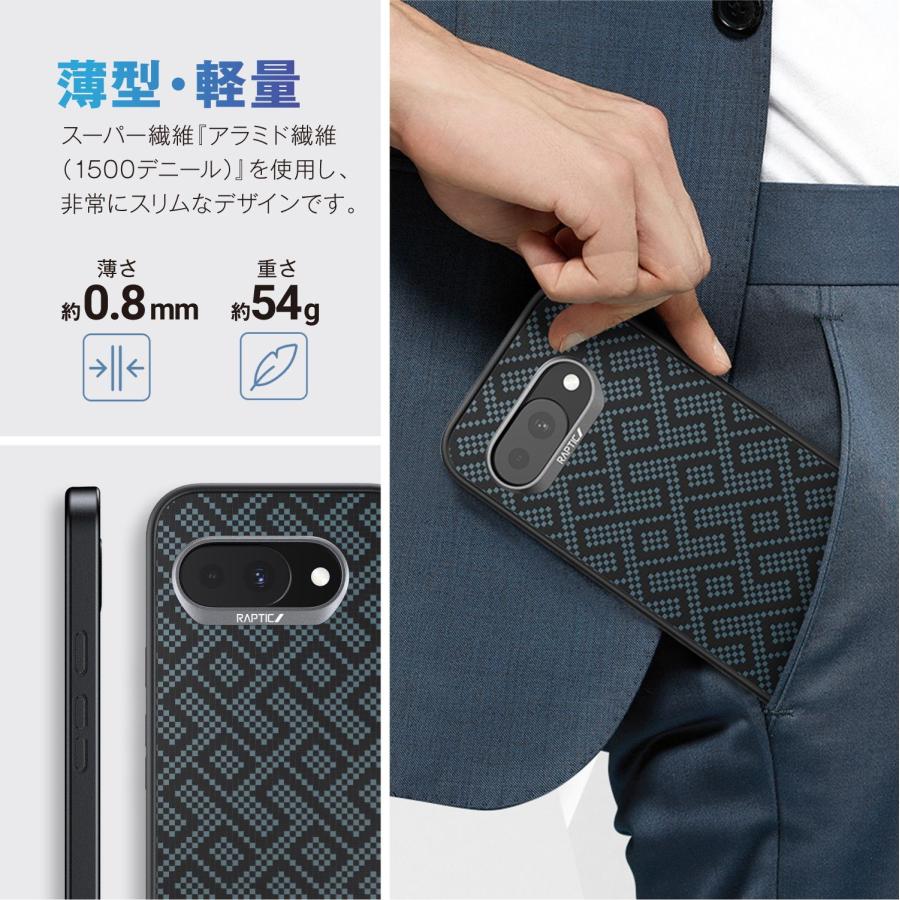 RAPTIC Pixel 9a ケース マグネット 内蔵 カーボン 調 アラミド繊維