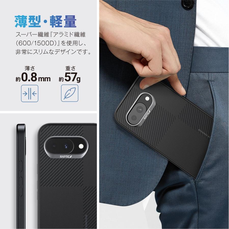 RAPTIC Pixel 9a ケース マグネット 内蔵 カーボン 調 アラミド繊維