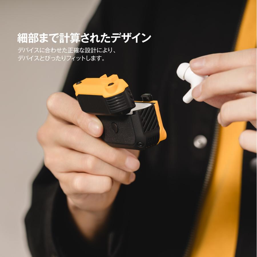 AirPods 4 ケース 耐衝撃 落下防止 カラビナ 付 カバー ロック 機能