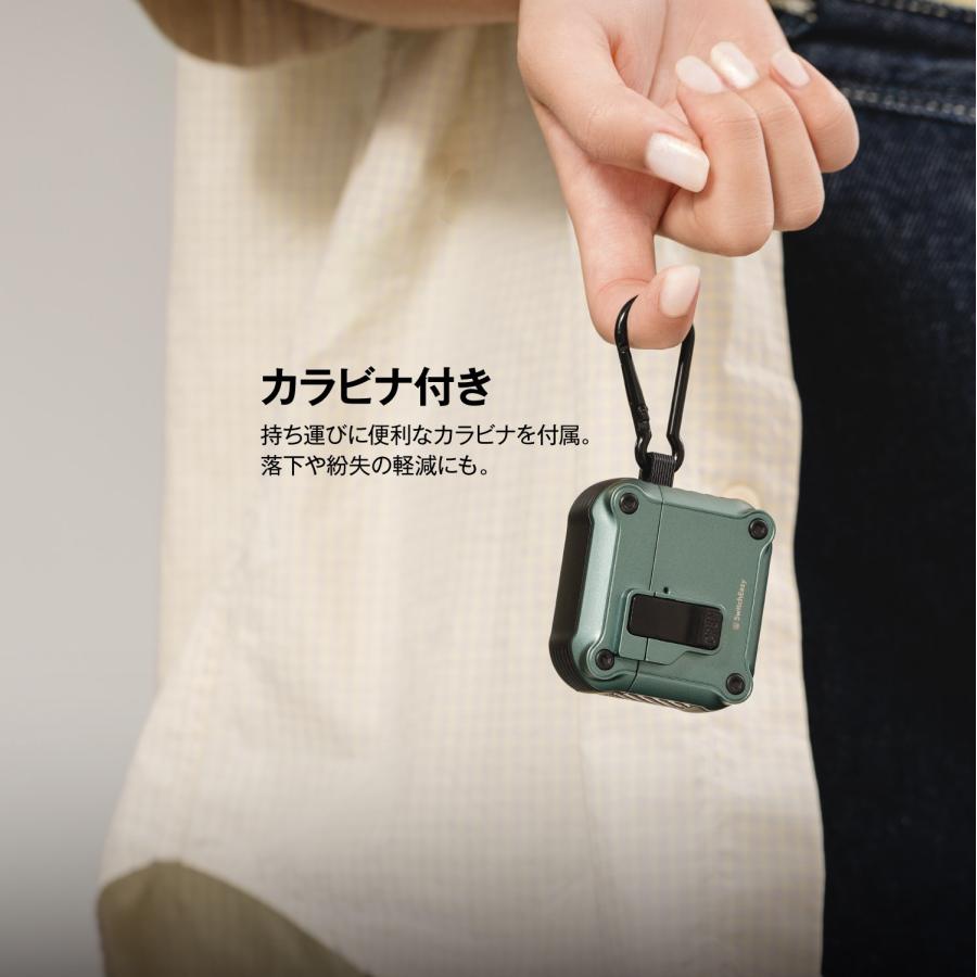 AirPods 4 ケース 耐衝撃 落下防止 カラビナ 付 カバー ロック 機能