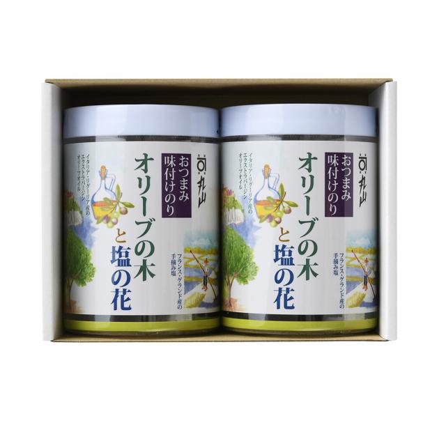 丸山海苔店 腕前おかずのりオリーブの木と塩の花 卓上2本箱入(八切64枚×2個) / のり まるやまのり オリーブオイル 味付けのり 築地 高級のり |  | 01