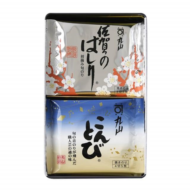 丸山海苔店 極上はしり・こんとび2種詰合せ缶入 (四切5枚×16袋) / のり まるやまのり 築地 高級のり丸山海苔店 築地 寿司屋 |  | 01