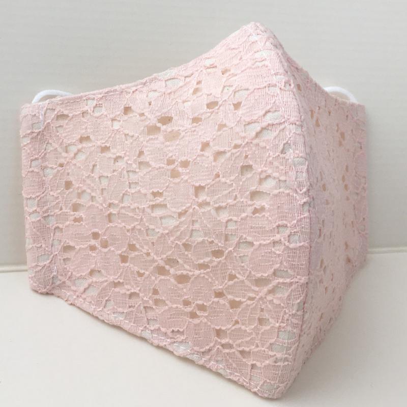 マスク 大人用  立体マスク なでしこ オフ白/ピンク 花柄 ラッセルレース 日本製 デザインマスク おしゃれマスク 小顔マスク 花粉症 インフル | ブランド登録なし | 03