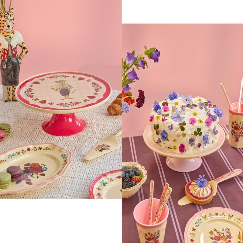 ナタリーレテ ケーキスタンド レオパード/小鳥と花束 アフタヌーンティー 皿 食器 メラミン 大皿 ピンク レッド  rice ライス | Nathalie Lete