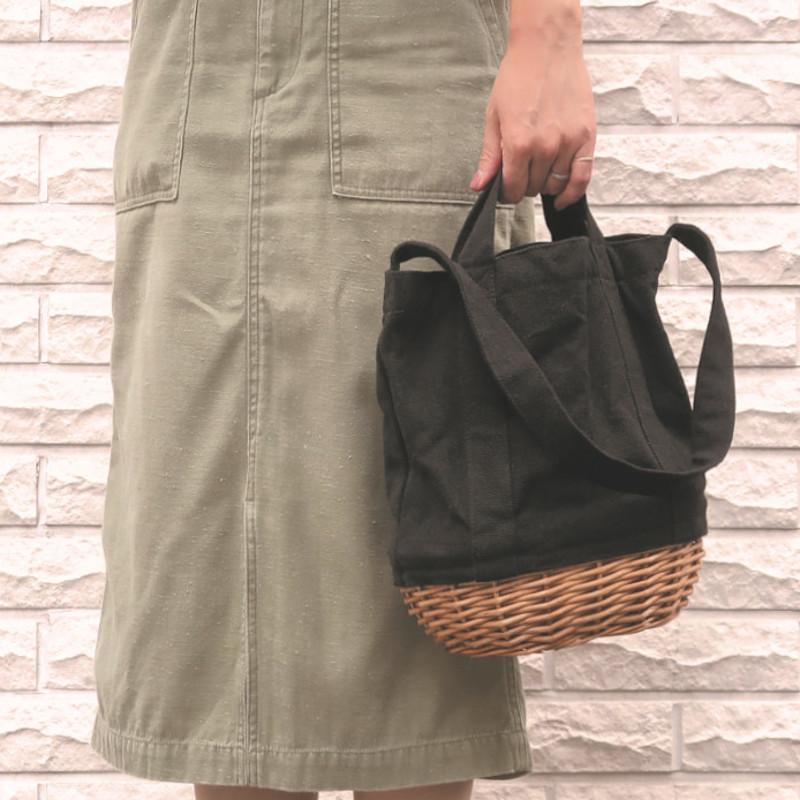 かごバッグ 柳キャンバスバッグ Sサイズ かばん ランチバッグ