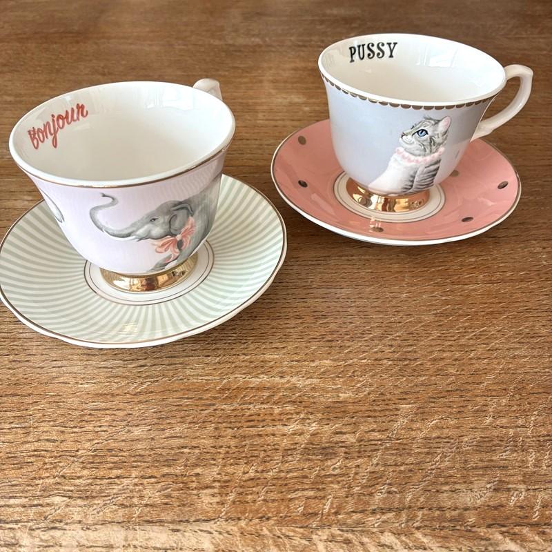 イヴォンヌエレン ティーカップ＆ソーサー キャット/エレファント コーヒーカップ 猫 ねこ 象  YVONNE ELLEN | ブランド登録なし