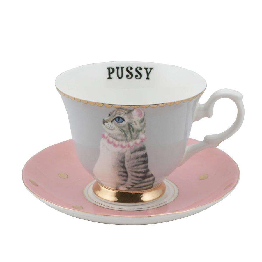 イヴォンヌエレン ティーカップ＆ソーサー キャット/エレファント コーヒーカップ 猫 ねこ 象  YVONNE ELLEN | ブランド登録なし | 01