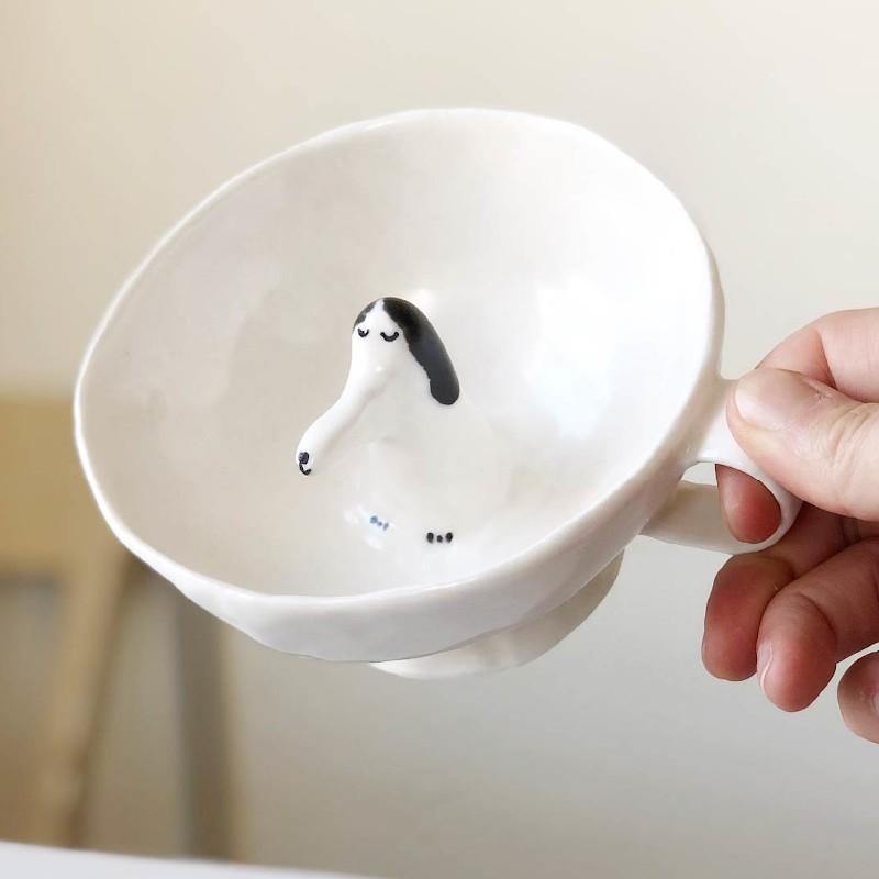 エレオノール・ボストロム ティーカップ 犬 コーヒーカップ 陶器製