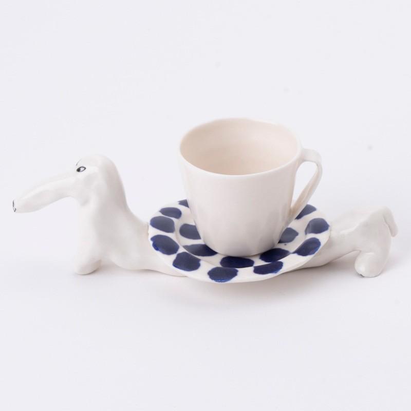 エレオノール・ボストロム カップ&ソーサー 犬 水玉 ブルー ドット
