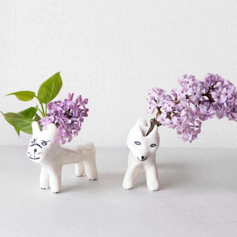 エレオノール・ボストロム 花瓶 柴犬 ホワイト 陶器 置物 北欧雑貨