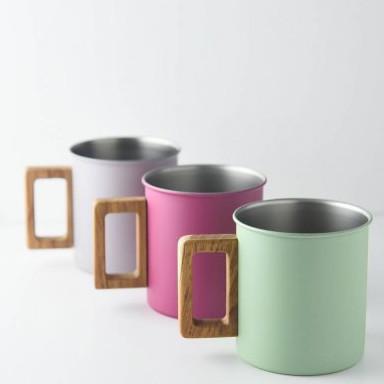マグカップ WOOD HANDLE MUG ピンク/グリーン/グレーフリーカップ