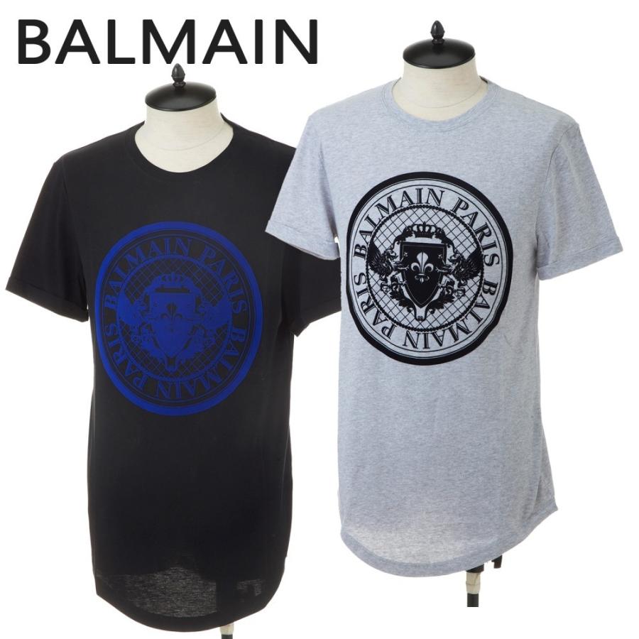 バルマン メンズ クルーネック 半袖  Tシャツ メダリオンプリント ブラック グレー BALMAIN RH11135｜concerto