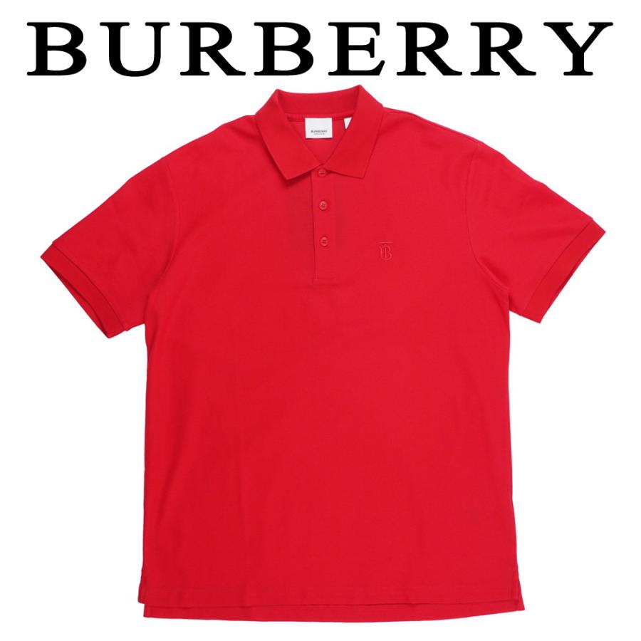 バーバリー 半袖ポロシャツ メンズ レッド ワンポイント ロゴ 刺繍