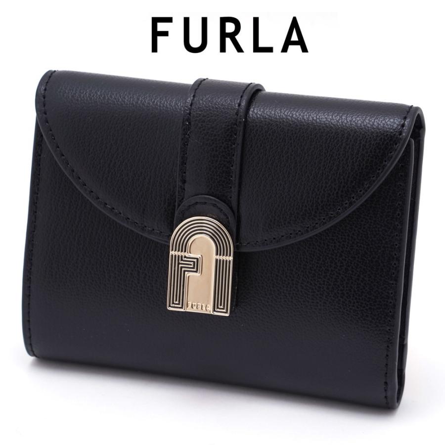 FURLA 黒 レザー 三つ折り財布