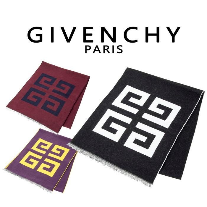 ジバンシィ ユニセックス シルク混 マフラー 35cm×180cm ブラック パープル ワイン GIVENCHY 3518GV