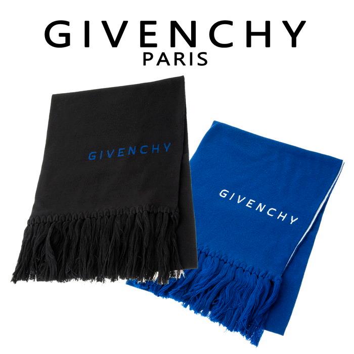 ジバンシィ ユニセックス リバーシブル ウール マフラー 35×180cm ブラック ブルー GIVENCHY 3518GV｜concerto