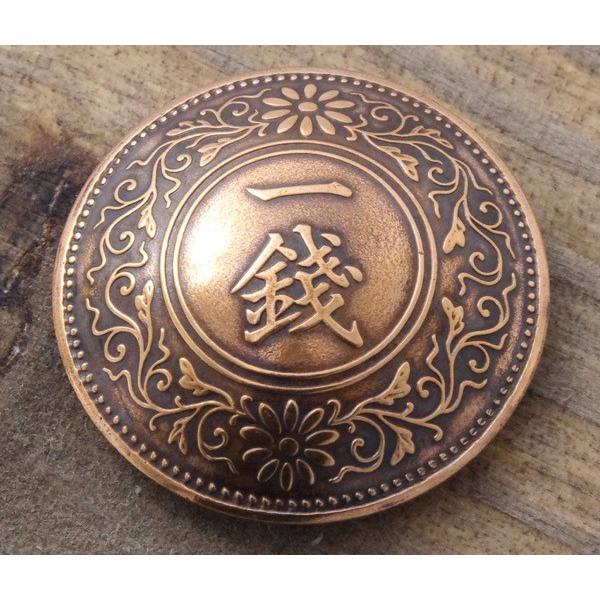 コンチョ　ボタン　本物コイン使用　日本古銭　桐一銭銅貨　一銭面　直径約22mm　sizeb　motifetc　和柄　コインコンチョ　ネジ式コンチョ　パーツ｜concho