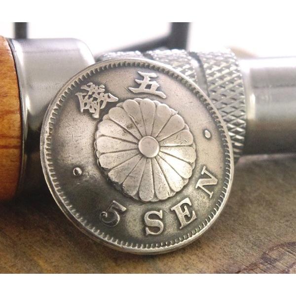 コンチョ ボタン 本物コイン使用 日本古銭 菊五銭白銅貨 菊面 直径約