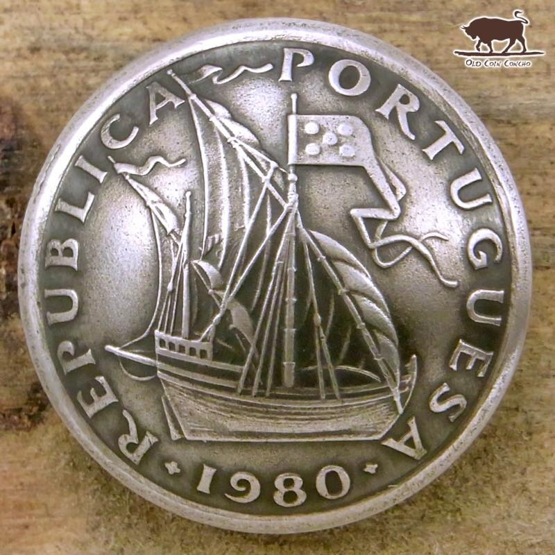 コンチョ　ボタン　本物コイン使用　ポルトガル　2.5エスクード　帆船　直径約19.5mm　sizea　motifetc　コインコンチョ　ネジ式コンチョ　パーツ｜concho