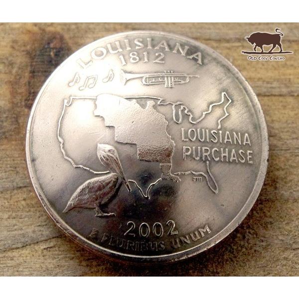 コンチョ　ボタン　本物コイン使用　アメリカ　25セント　50州　ルイジアナ　ペリカン　23mm　sizeb　コインコンチョ　ネジ式コンチョ　パーツ