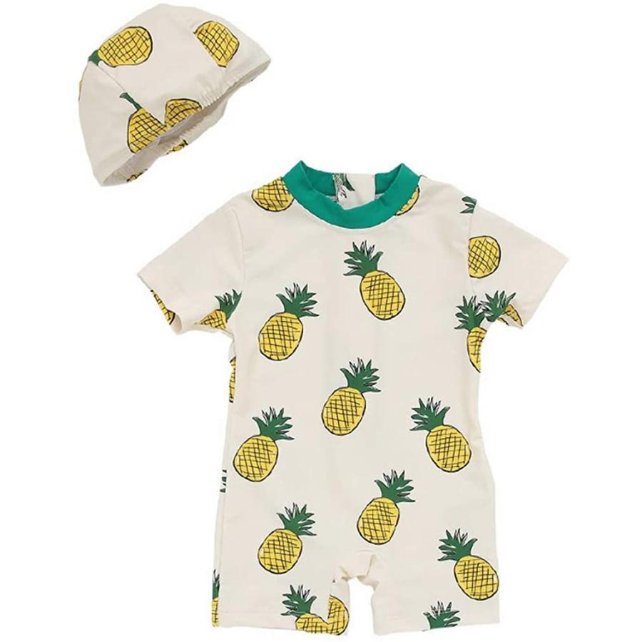 Y Boa ベビー 水着 ラッシュガード ロンパース キャップ付き 半袖 スイムウェア パイナップル柄 かわいい キッズ 男の子 プール 水遊び 安い それに目立つ