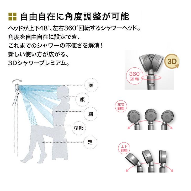 シャワーヘッド ★ アラミック 3Dシャワープレミアム 3D-X1A Arromic 節水 バスグッズ お風呂 プレミアム 手元ストップ 水圧アップ 4967934602051｜concier｜02