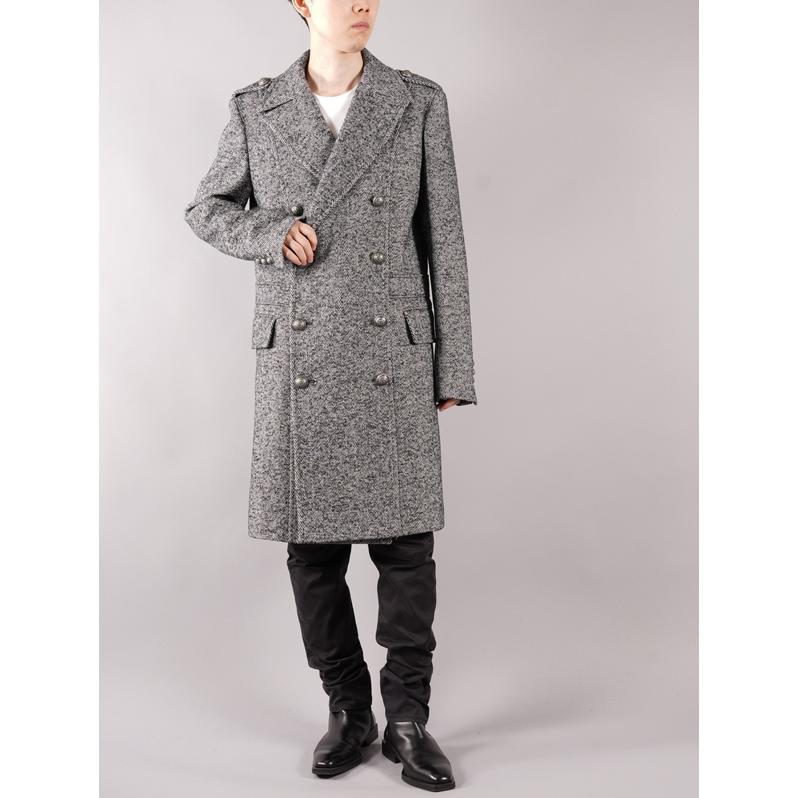 在庫限り Balmain Homme バルマン オム Long Black And White Chevron Wool Coat With Double Breasted Silver Tone Buttoned Fastening コート 正規取扱店 豪華 Skywingstoursandtravels Com