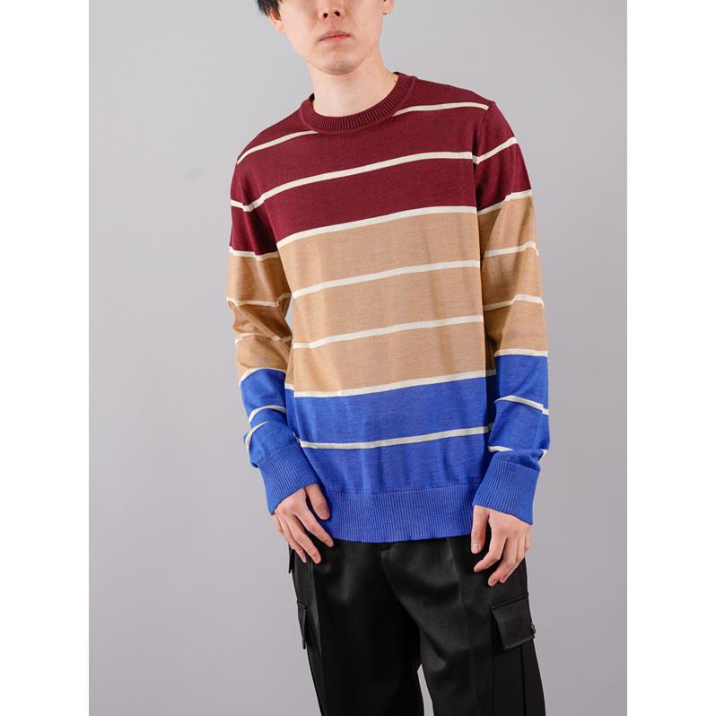 Marni マルニ セーター ボーダーニット セーター メンズファッション 21春夏 ニット ブルー バーガンディー 21