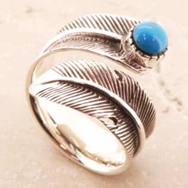 イーグルフェザー ターコイズ シルバーリング リング 指輪 サイズ 人気 おすすめ ブランド プレゼント シンプル メンズ レディース 送料無料