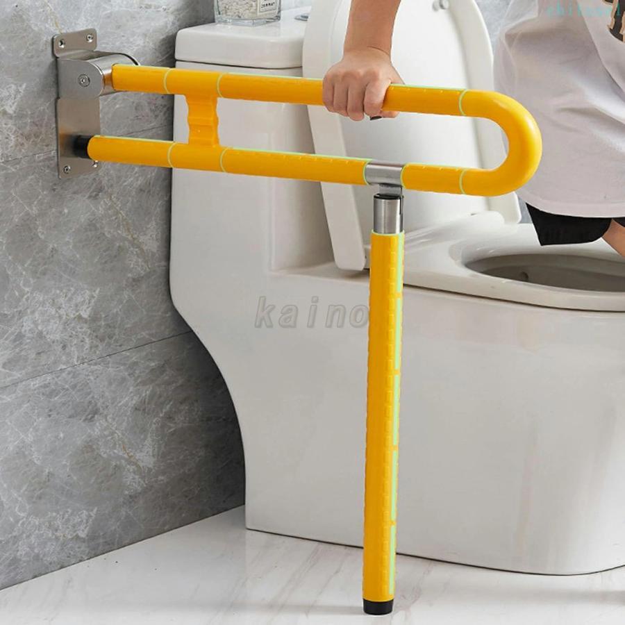 トイレ用手すり 大きな蓄光部付き 立ち上がり補助 ステンレス鋼製 壁掛け式ゾンチー60cm 介護手すり 滑り止め 転倒防止 視認性が良好な手すり 使いやすいの画像