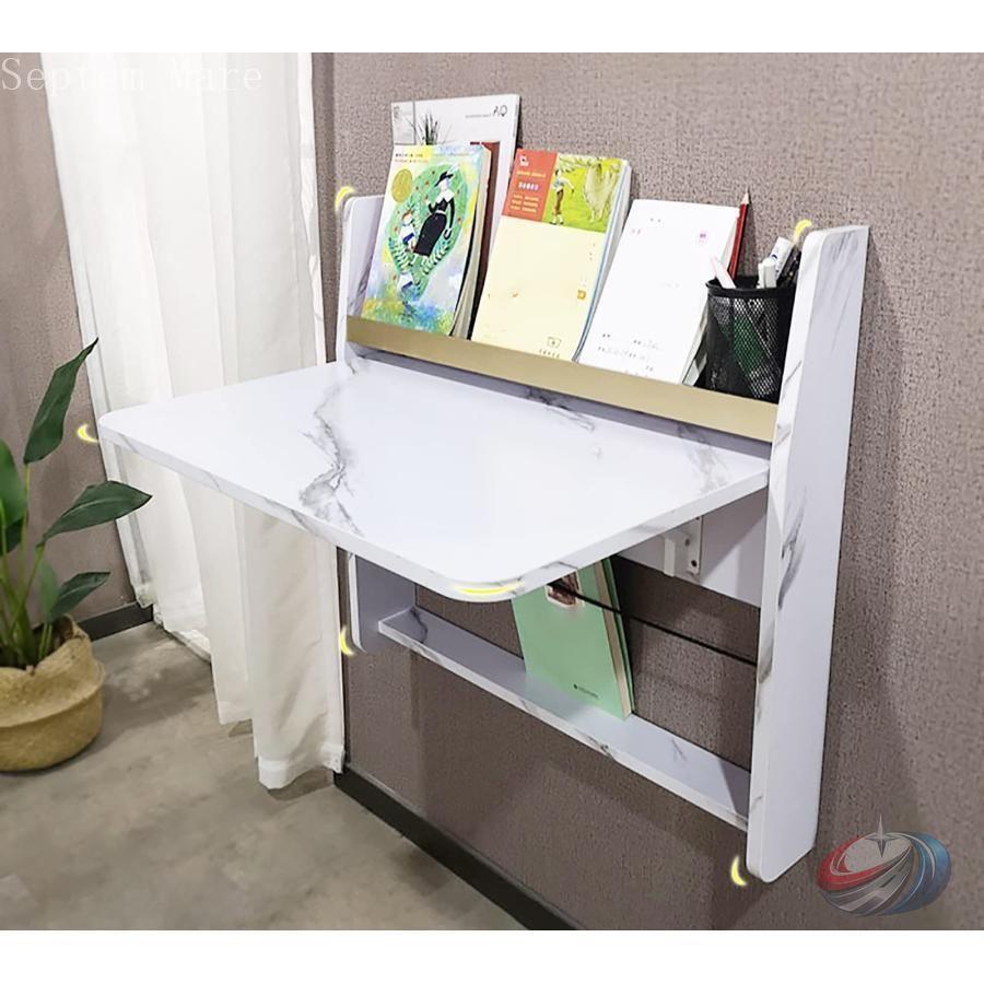 壁掛け折りたたみテーブル 木製 ドロップリーフテーブル 長方形 64cm 84cm幅 ゾンチー 大理石調デザインで空間を上品に見せる省スペース壁付けテーブル_6
