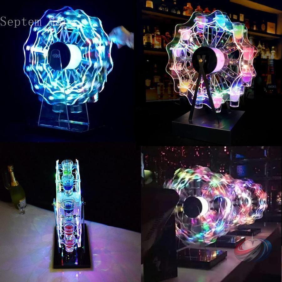 LED酒ボトル表示棚 テキーラ観覧車 カクテルグラスホルダー 12カップ ゾンチー バー ホテル KTV ナイトクラブの空間演出に映えるLEDディスプレイラックの画像