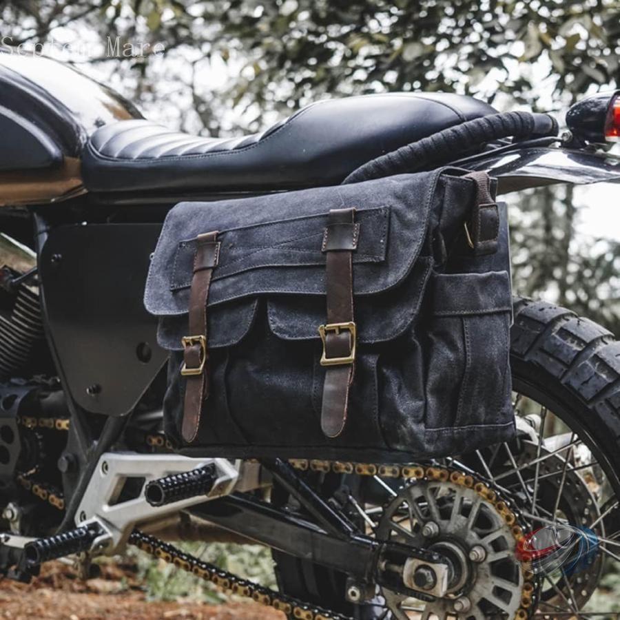 バイクサイドバッグ キャンバス サドルバッグ 防水 ショルダー対応