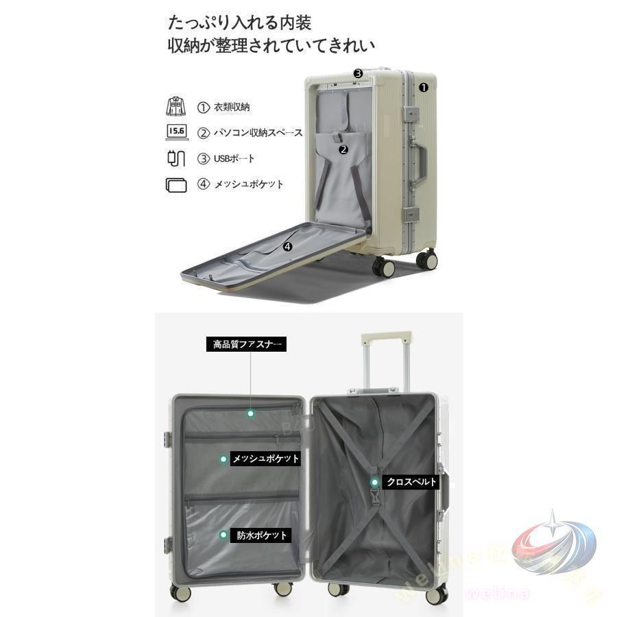 【特典開催】500円OFF!! フレーム スーツケース 機内持込 カップホルダー 前開き トップオープン USBポート 可愛い 修学旅行 TSAロック 大容量の画像