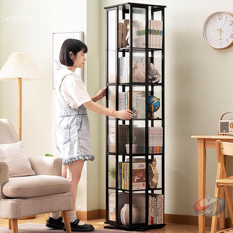 【超美品】回転式　本棚　４段 回転式 本棚 大容量 ゾンチー 木製 コミックラック 4面 360度回転 回転