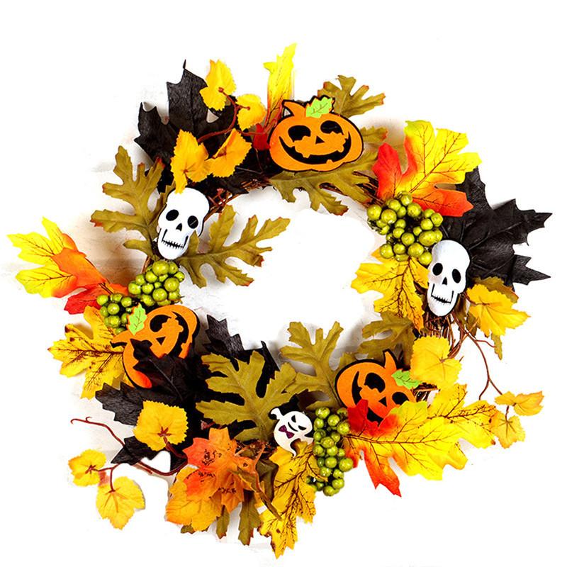 リース ハロウィン 花 秋 手作り LEDライト クリスマス 飾り付け フラワーリース 造花 ガーデニング 壁掛け飾り 玄関ドア 雑貨 装飾