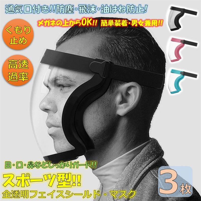 フェイスシールド スポーツ型 全透明 フェイスガード 透明マスク