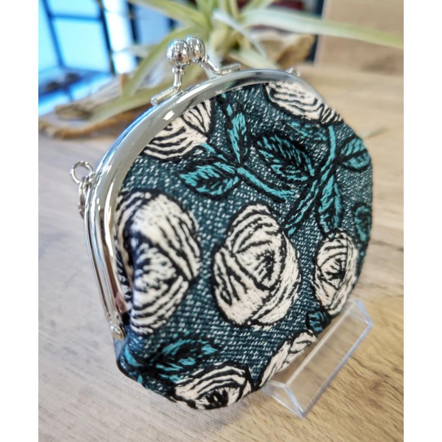 ミナペルホネン/Rosyロージィーブルーグリーン/牛革12cmがま口ミニ  